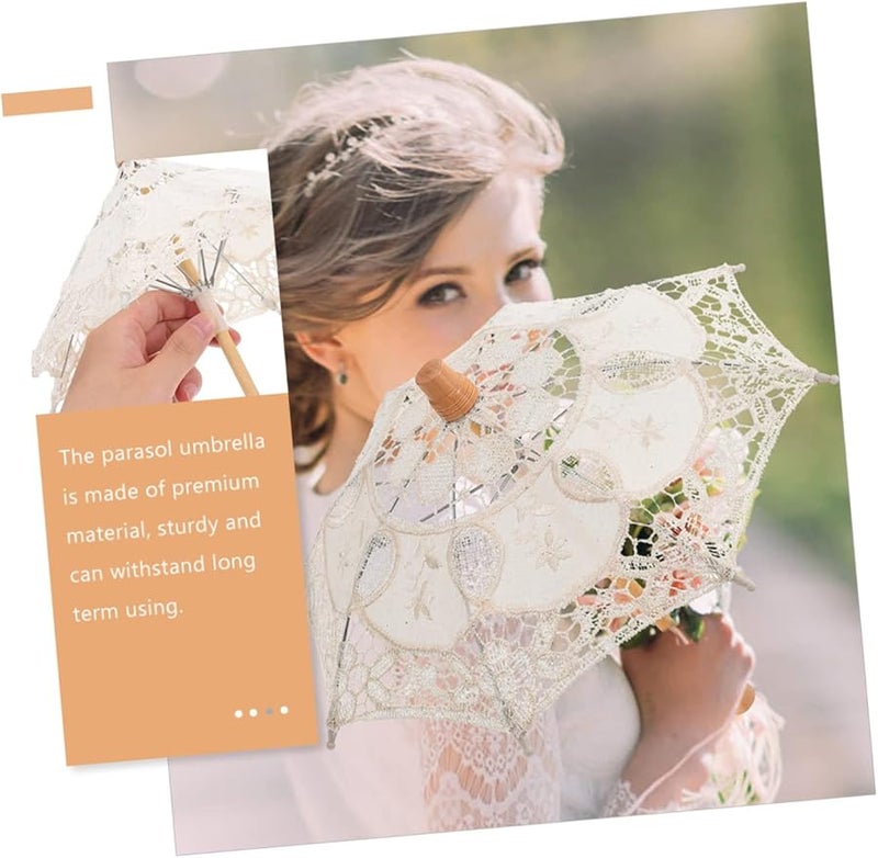 Beige Lace Umbrella Parasol For Wedding Party Decor Photography Canopy - Image 5